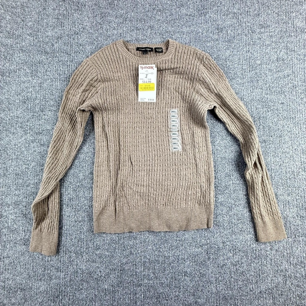 Jeanne Pierre Sweater Womens Small Beige Cable Knit 100% Cotton Pullover